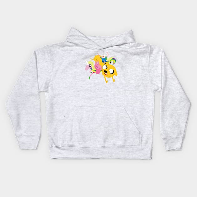 Finn, Jake, Princess Bubblegum and Lady Rainicorn Kids Hoodie by maxtrology